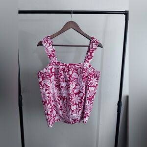 Loft Flowy Floral Red-White Print Top Size Medium Women’s Loft Blouse